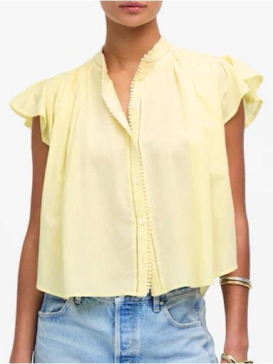 Madewell Tops - Madewell Shirred Lace Trim Top in Iced Lemon | XXL | EUC